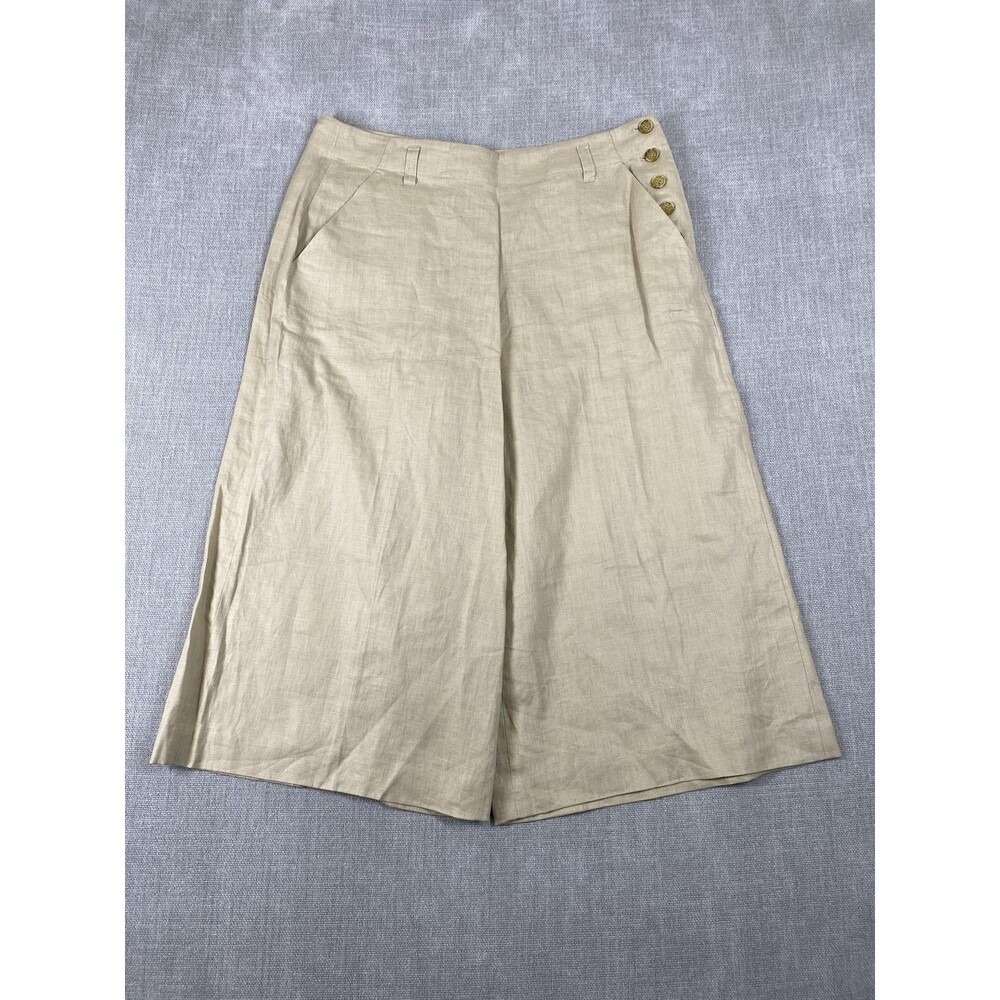 Calvin Klein Pants Womens 4 Beige Linen Wide Leg Crop Capri Side Button Beachy